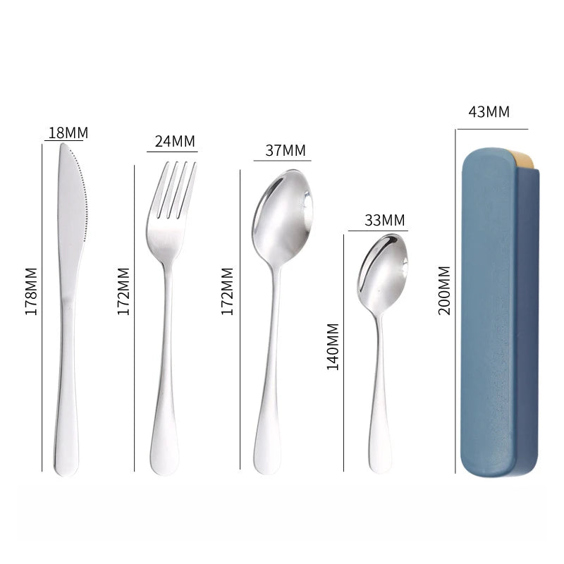4 Pieces of Knives, Forks, Spoons and Tableware, Tableware with Storage Box, Portable Tableware