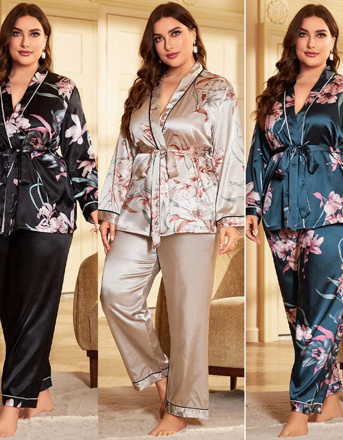 Load image into Gallery viewer, Large Size Pajamas Set Casual Sleepwear Women Satin 2PCS Shirt& Pants Lounge Wear  Nightwear