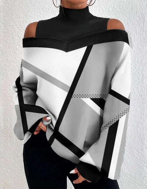 Load image into Gallery viewer, Ladies Long Sleeve Turtleneck Tops Women Sexy Off Shoulder Hollow Out Loose