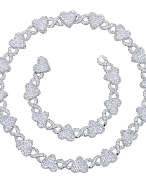 Load image into Gallery viewer, 2025 Iced Out Bling Full Paved 5A Cubic Zirconia CZ Heart Charm Infinity Chain Choker Necklace Jewelry