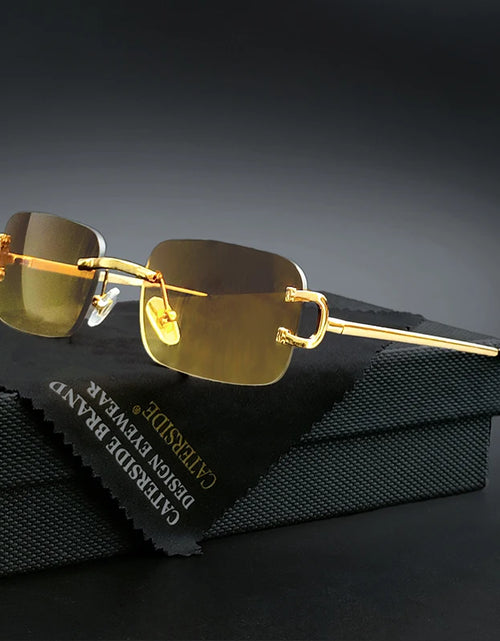 Load image into Gallery viewer, CATERSIDE Rectangular Sunglasses Men Rimless White Copper Small Square  Gradient Lens Outdoor Eyewear UV400