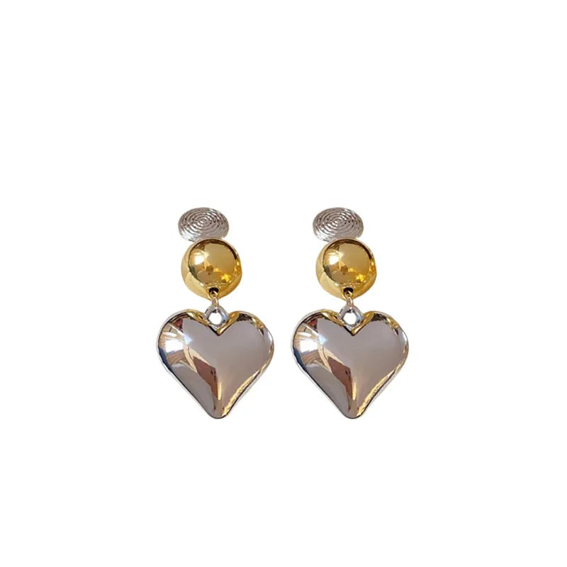 Heart Shape Metal Pendant Fashion Stud Earrings Silver and Gold Colored