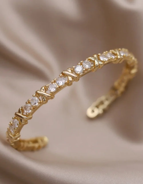Load image into Gallery viewer, Elegant Women's Two-Color Gold , Silver and Multi Gold and silver Letter X Bracelet Fashionable French Design Accessory Cubic Zirconia Cuff