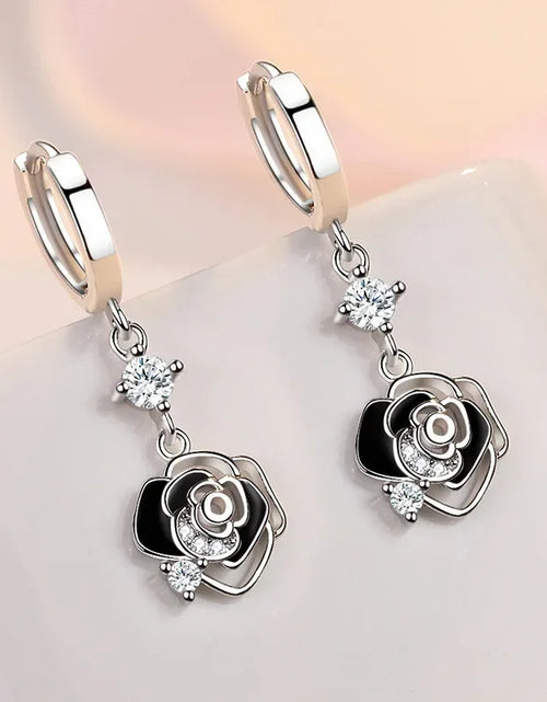 Load image into Gallery viewer, New Trendy 925 Sterling Silver Earrings For Women Vintage Black Hollow Rose Flower