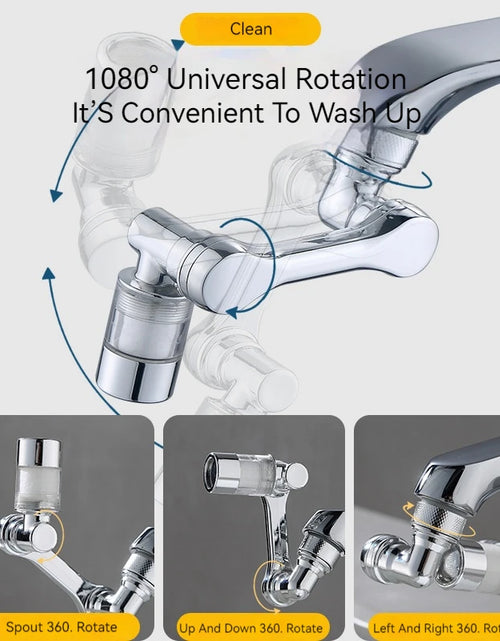 Load image into Gallery viewer, 1080° Rotating Water Purification Filter Plastic Faucet Mechanical Arm Spray Head Kitchen Washbasin Extension Tap Aerator Universal