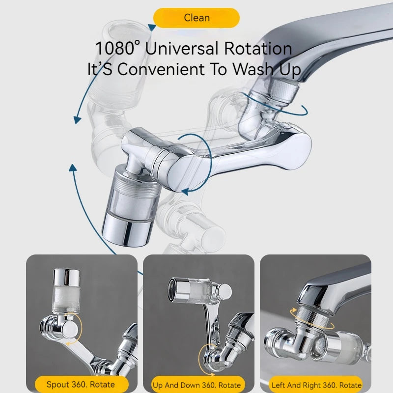 1080° Rotating Water Purification Filter Plastic Faucet Mechanical Arm Spray Head Kitchen Washbasin Extension Tap Aerator Universal