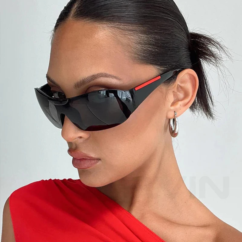 Vintage Large Frame Sunglasses for Women Fashion One Piece Y2K Sun Glasses Female Trending Shades UV400