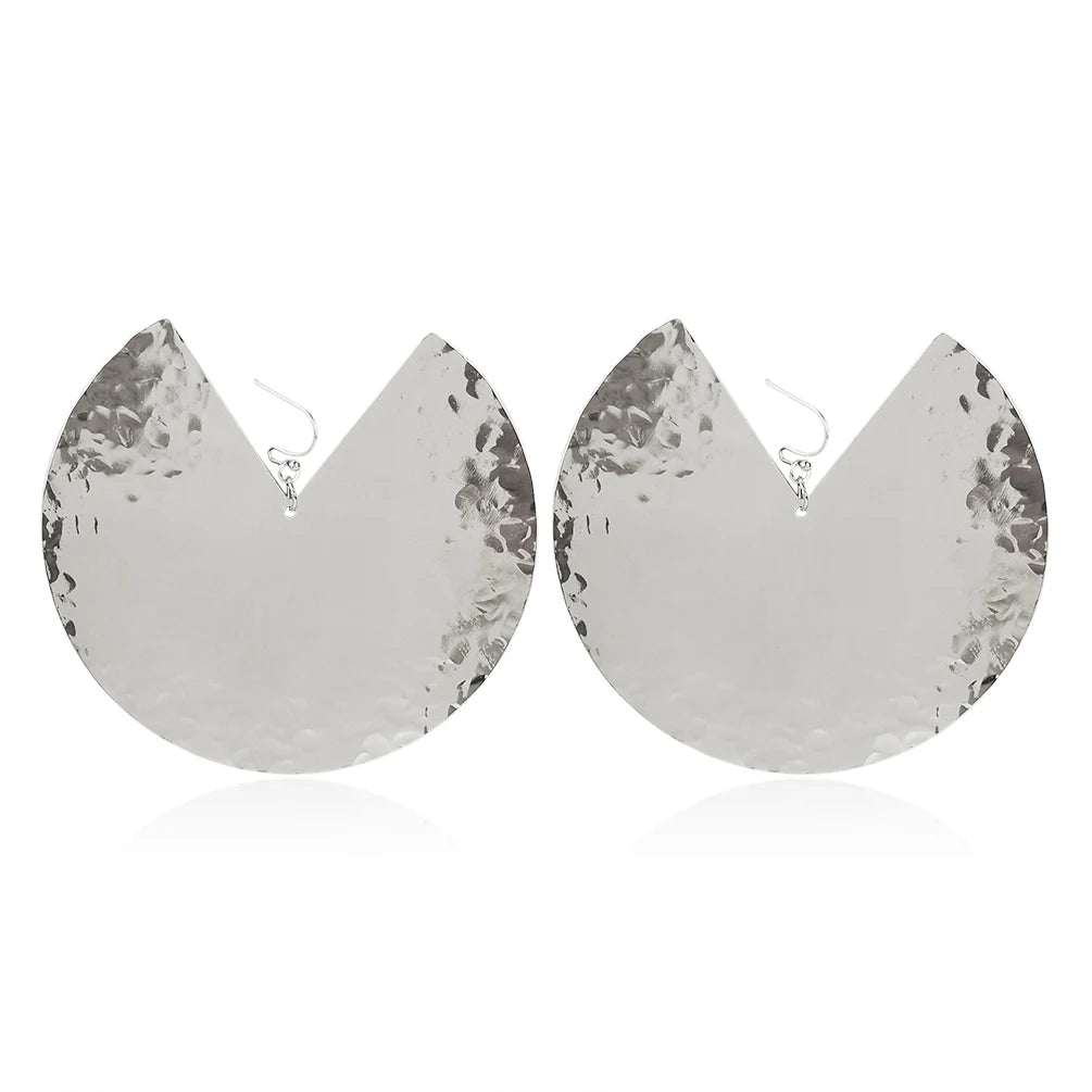 Oversized Fan-shaped Stainless Steel Dangle Earrings Alloy Big Drop Statement Earrings For Women