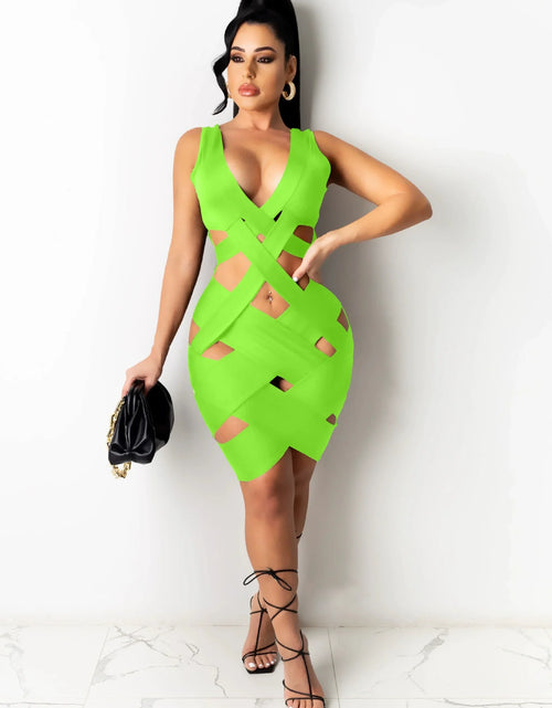 Load image into Gallery viewer, Sleeveless Tight Dress Hollow Out Sheath Mini Black Sexy Bodycon Dress Women