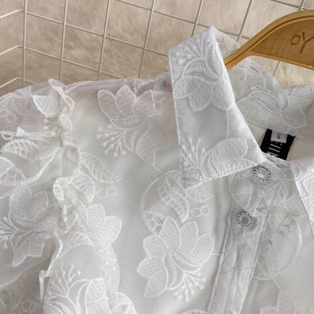 Women's Vintage Lace Gown Mini Dress Turn down Collar Puff Sleeve Single Breasted Elegant above Knee Elegant Office Lady Dress