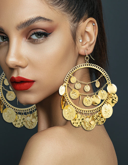 Load image into Gallery viewer, Vintage Tribal Coins Big Hoop Banjara Belly Dance Gypsy Earrings