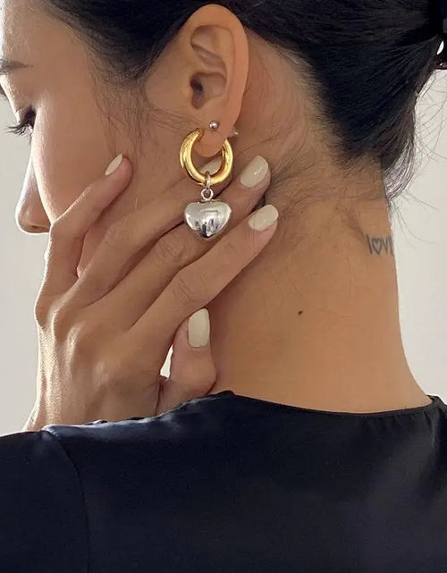 Load image into Gallery viewer, Statement Minimalist Gold Silver Color Mixed Solid Heart Pendant Hoop Earrings