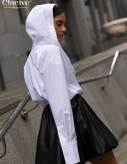 Load image into Gallery viewer, Fashion Loose White Cotton Women's Shirt 2025 Elegant Hooded Long Sleeve Blouses