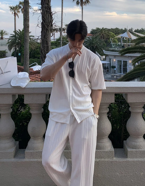 Load image into Gallery viewer, Summer Men's Loose Fashion Casual V-neck Short Sleeve T-shirt And Pants Drape Two-piece Sets Men Clothes