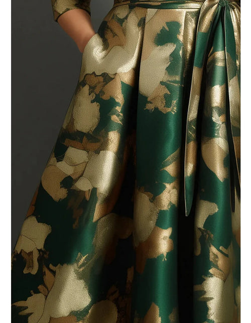 Load image into Gallery viewer, Floral Printed Satin Plus Size Dress for Women Sexy V-Neck Pleated A-Line  Casual Half Sleeve Midi Dress