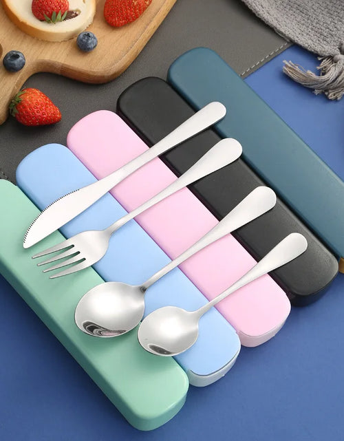 Load image into Gallery viewer, 4 Pieces of Knives, Forks, Spoons and Tableware, Tableware with Storage Box, Portable Tableware