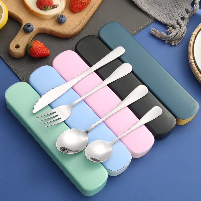 4 Pieces of Knives, Forks, Spoons and Tableware, Tableware with Storage Box, Portable Tableware