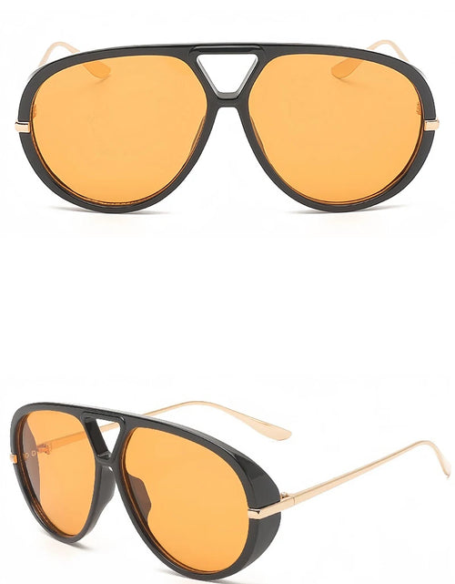 Load image into Gallery viewer, Fashion Punk Big Pilot Sunglasses Women Luxury 2025 Oversized Double Bridge Hollow Black Yellow Glasses Ladies Metal Female