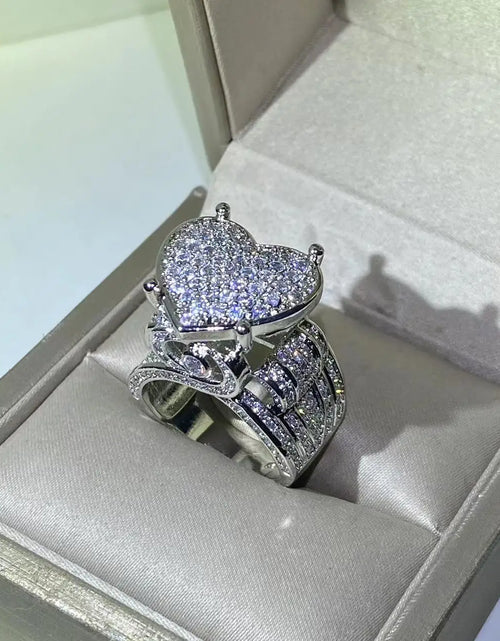 Load image into Gallery viewer, New 925 Silver Exquisite Big Heart Ring 5A CZ Micro Pave Cubic Zirconia Ring Fully Iced Out Bling  Women Jewelry