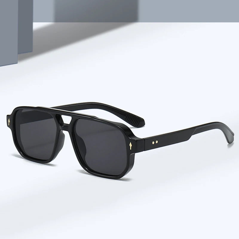 Vintage Double Bridges Men Square Sunglasses Fashion Clear Ocean Lens Eyewear  Trending Rivets Sun Glasses UV400
