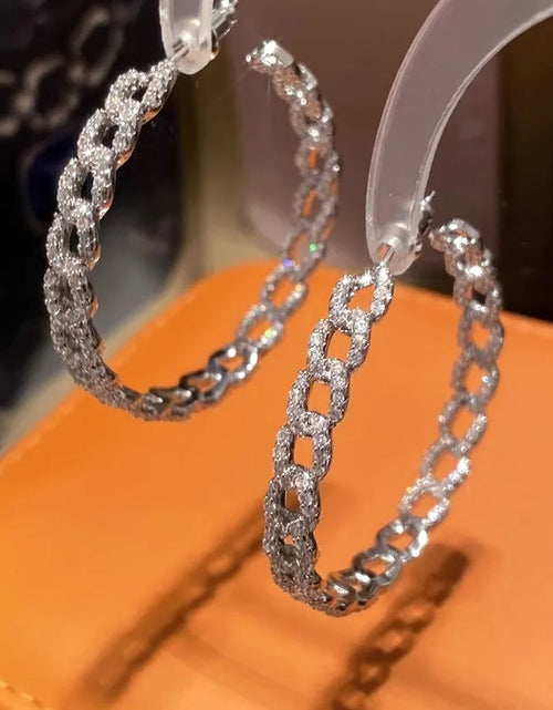 Load image into Gallery viewer, Luxury Bright Zirconia Loop Earrings Chain Shape Accessories  Gorgeous Silver Color Jewelry