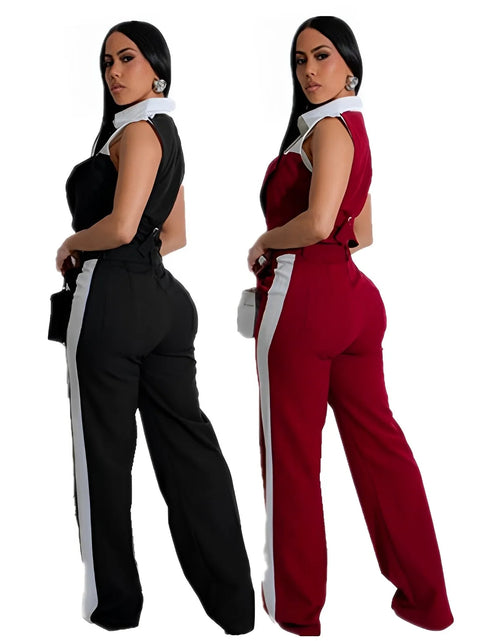 Load image into Gallery viewer, Spring Summer Fashion Color Contrasting Two Piece Set Women Short Sleeve Shirt Top Straight Long Pants Elegant 2 Piece Set Women