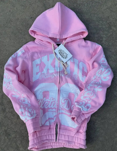 Load image into Gallery viewer, 2025 High Street Trendy Brand Fashion Letter Print Zipper Hoodie  Retro Hip Hop Rock Trousers Set Women