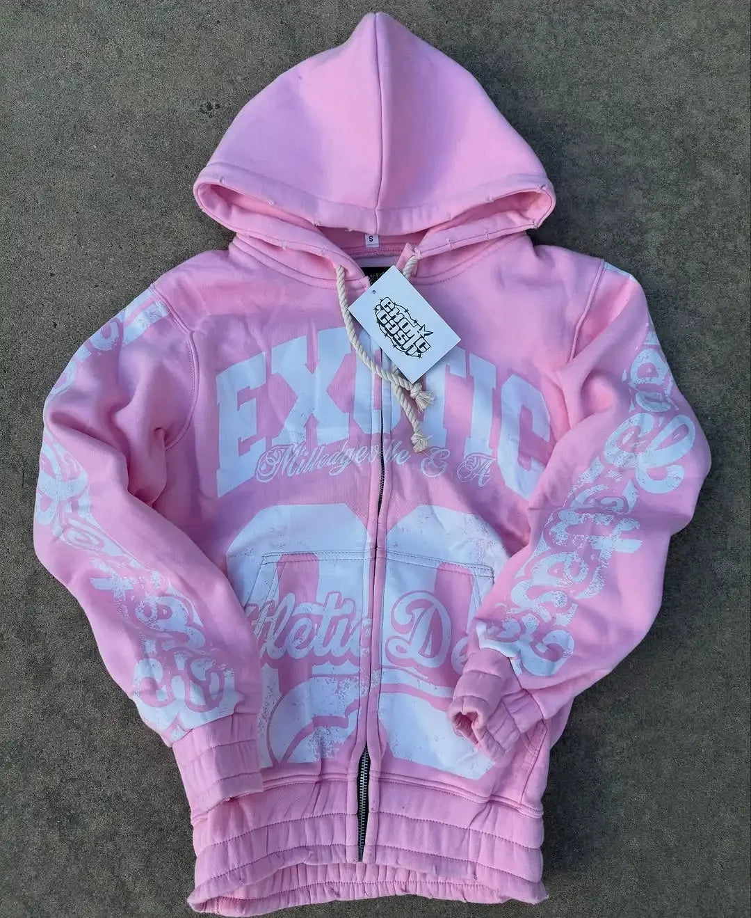 2025 High Street Trendy Brand Fashion Letter Print Zipper Hoodie  Retro Hip Hop Rock Trousers Set Women