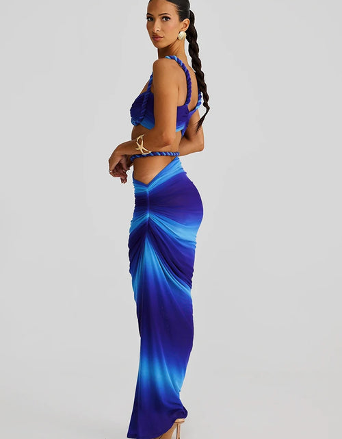 Load image into Gallery viewer, Woven Sexy Women 2 Piece Set Stunning Hot Solid Pleated Crop Camisoles High Waist Maxi Skirt