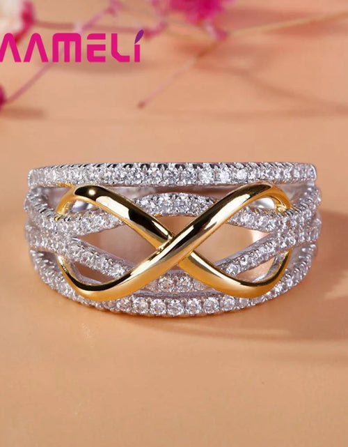 Load image into Gallery viewer, 925 Sterling Silver Infinity Love Ring with Cubic Zircon Bowknot Letter E8 Eternity Promise Ring for Women Jewelry Gift
