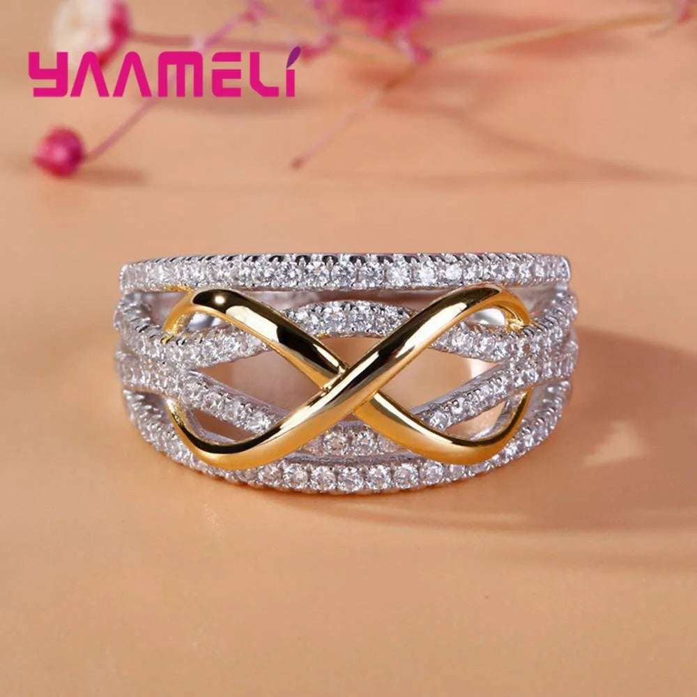 925 Sterling Silver Infinity Love Ring with Cubic Zircon Bowknot Letter E8 Eternity Promise Ring for Women Jewelry Gift