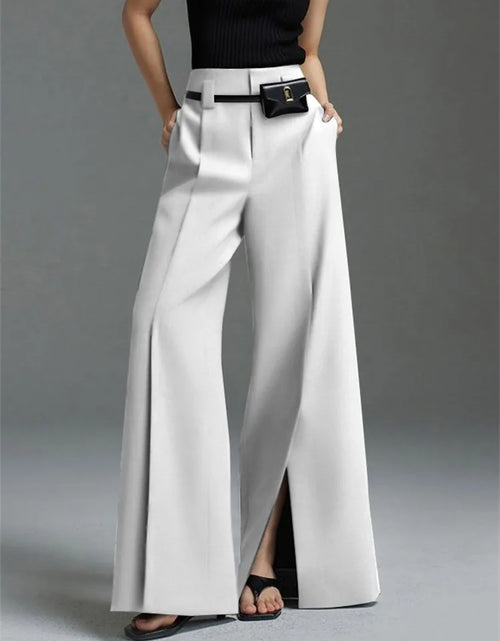 Load image into Gallery viewer, Urban Female Suit Pants Fashion Black White Color Loose Straight Pant High-Waisted Pleated Split-Front Trousers