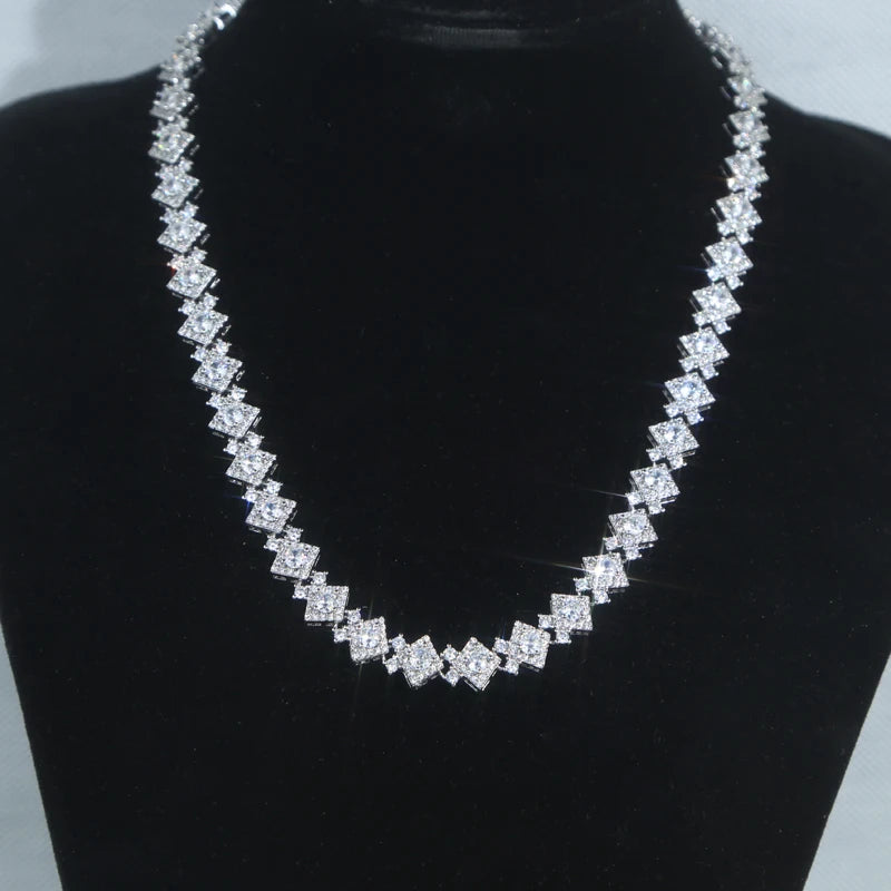 Bling CZ Hip Hop Charm Necklace for Men & Women Iced out Cluster Square Chain Fashion Jewelry