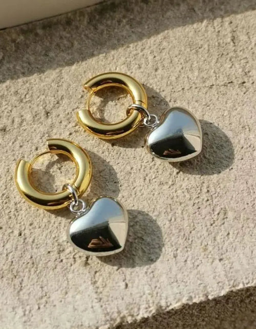 Load image into Gallery viewer, Statement Minimalist Gold Silver Color Mixed Solid Heart Pendant Hoop Earrings