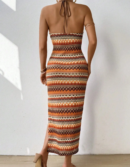 Load image into Gallery viewer, Stylish and elegant women's dress halterneck sleeveless diamond check full body printed halter knit sexy women's dress