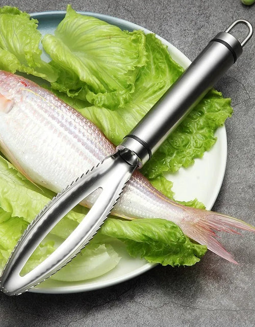 Load image into Gallery viewer, Stainless Steel Fish Scales Scraper Grater Eco-Friendly Kitchen Tool for Fast Cleaning And Bone Tweezers Seafood Gadget