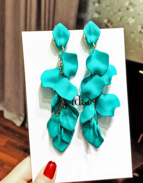Load image into Gallery viewer, Bohemian Rose Petal Earrings Flower Red Yellow Blue Colors Flower Drop Earrings