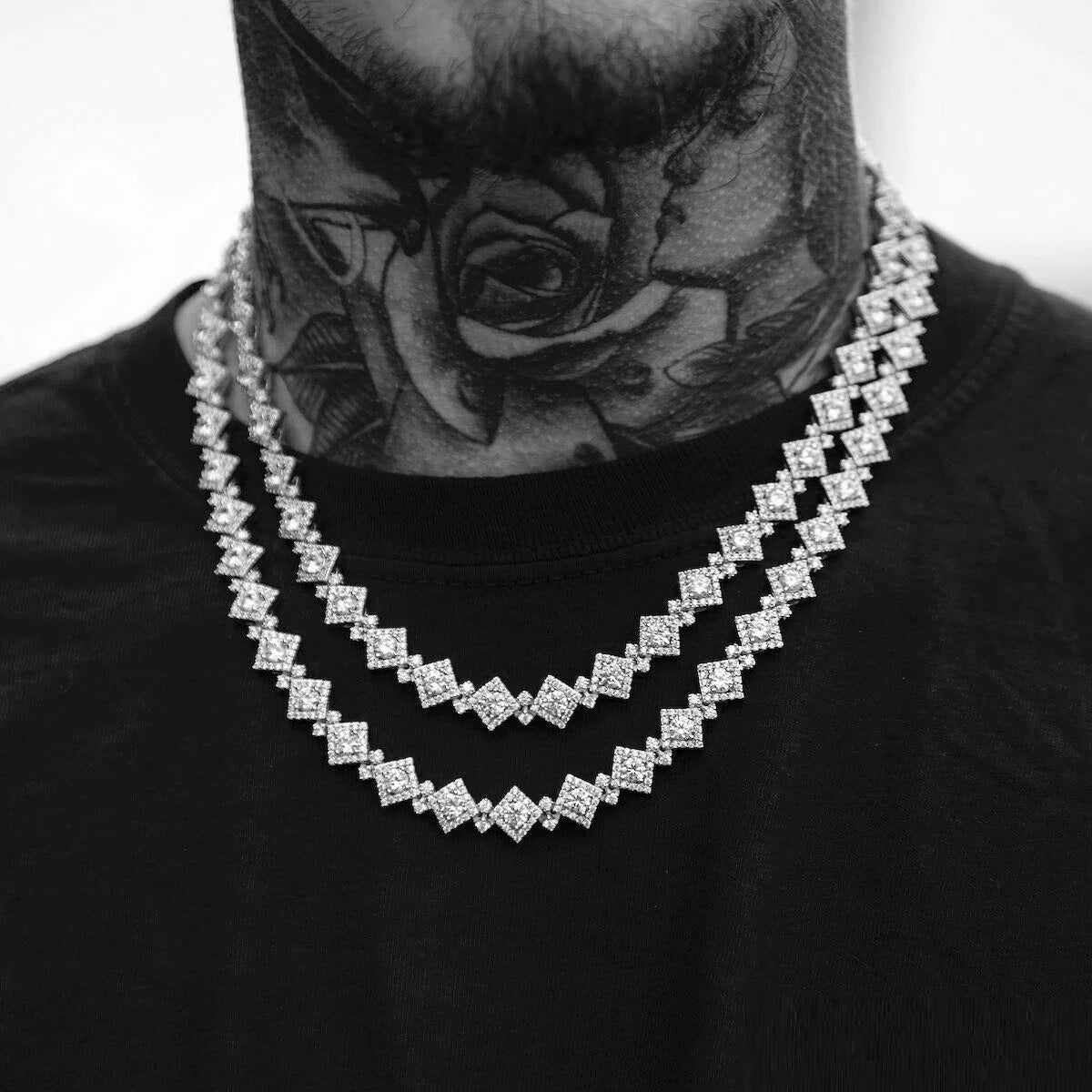 Bling CZ Hip Hop Charm Necklace for Men & Women Iced out Cluster Square Chain Fashion Jewelry