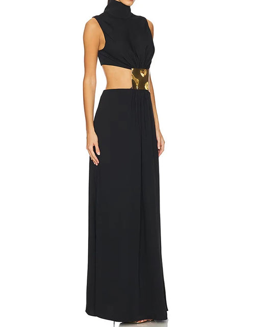 Load image into Gallery viewer, 2025 Summer Fashion Temperament Solid Long Dress Sexy Sleeveless Pleats Robe Dress  Hollow Backless Long Dress