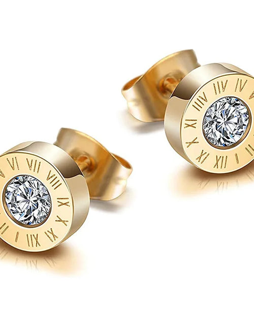 Load image into Gallery viewer, Fashion New Stainless Steel Acrylic Crystal Stud Jewelry Vintage Roman Numerals Small Earring