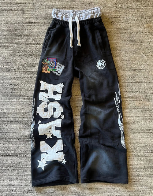 Load image into Gallery viewer, Sweatpants Men  Letter Patch Retro Double Layer Design Baggy Elastic Waist Jogging Casual Pants, Three different varieties