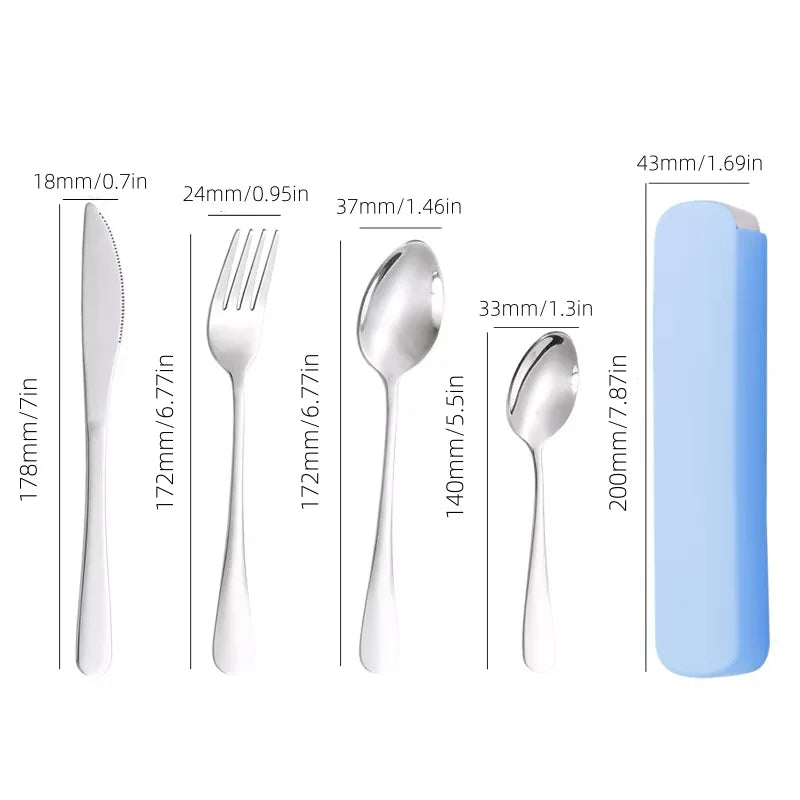 4 Pieces of Knives, Forks, Spoons and Tableware, Tableware with Storage Box, Portable Tableware