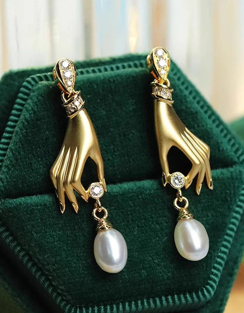 Load image into Gallery viewer, Novel Design Hand with Imitation Pearl Dangle Earrings for Women Hot Trendy