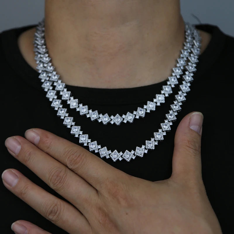 Bling CZ Hip Hop Charm Necklace for Men & Women Iced out Cluster Square Chain Fashion Jewelry