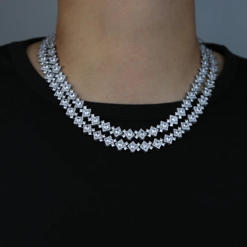 Bling CZ Hip Hop Charm Necklace for Men & Women Iced out Cluster Square Chain Fashion Jewelry