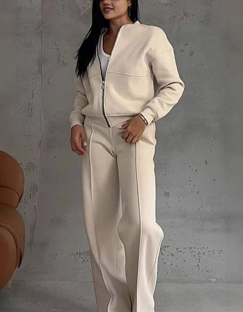 Load image into Gallery viewer, Fashion Jacket Pant Women 2 Pieces Set Casual Long Sleeve Zipper Solid Sweatshirt Trousers Suit