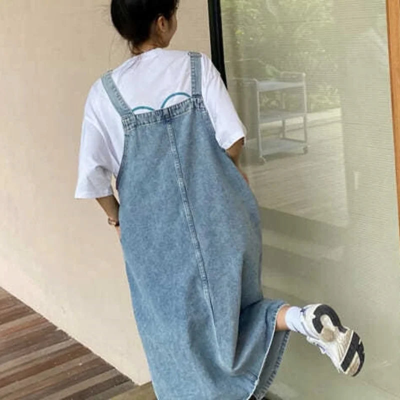 Spring Denim Overall Dress Women Sleeveless Jeans Dresses Fashion Female Solid Slip Casual Loose Strap Dresses