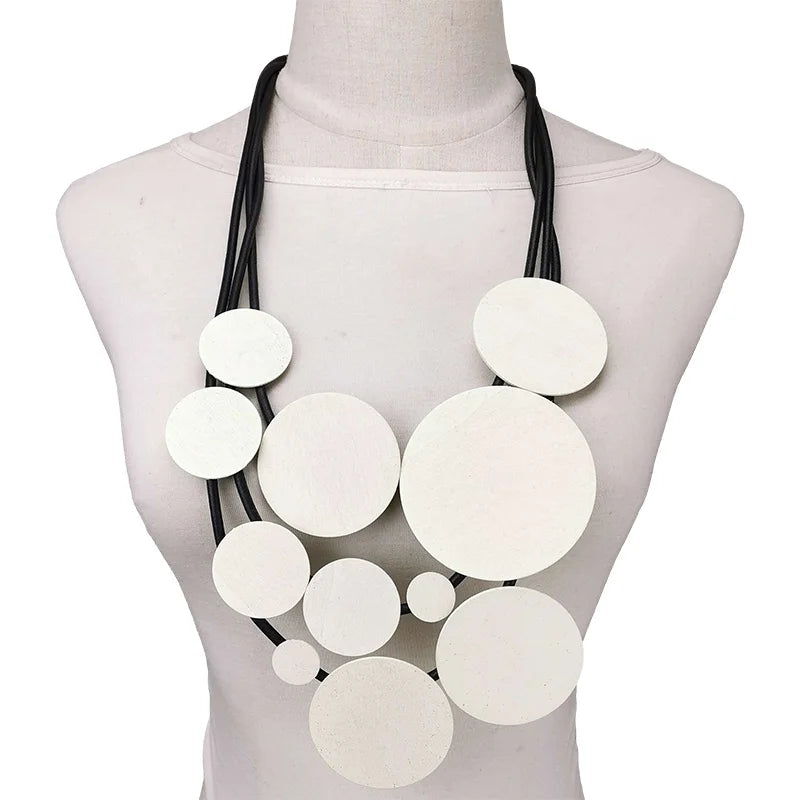 Fashion Jewelry Women Pendant Necklace Bohemian Ethnic Long White Round Piece Accessories
