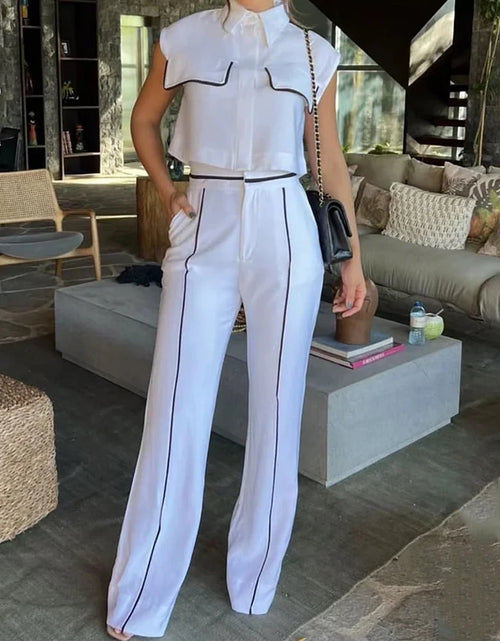 Load image into Gallery viewer, Women Two Piece Set  Contrast Button Sleeveless Vest Jacket Slim Top Loose With Pockets Pants Sets