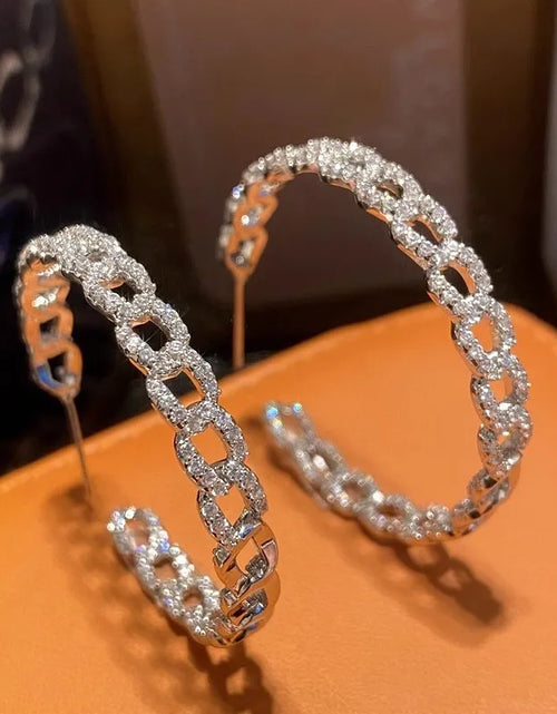 Load image into Gallery viewer, Luxury Bright Zirconia Loop Earrings Chain Shape Accessories  Gorgeous Silver Color Jewelry